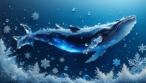 whale in deep blue giant crystal snowflakes